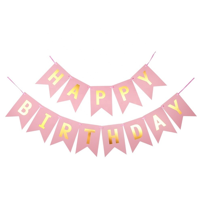OEM Festival Party Decorations Hot Stamping Happy Birthday Banner 16*20cm