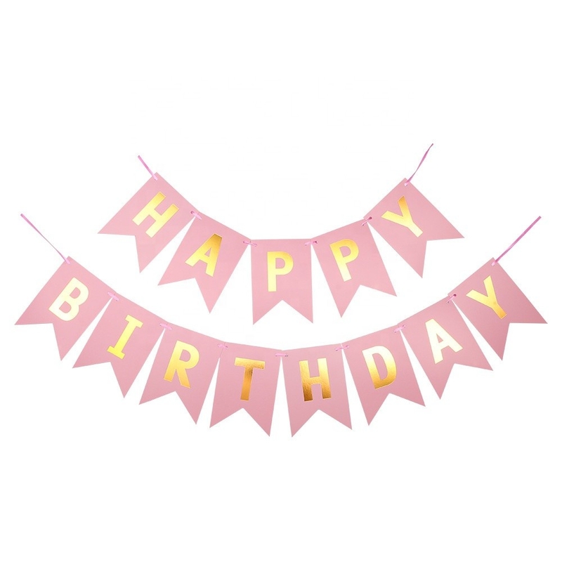 OEM Festival Party Decorations Hot Stamping Happy Birthday Banner 16*20cm