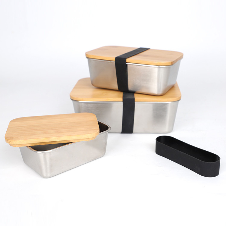 SS304 Bamboo Kitchen Storage Food Container 400ML 800ML 1500ML