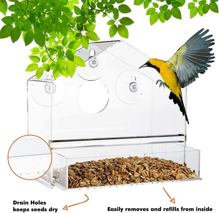 Clear House Shape 3mm Acrylic Window Hanging Bird Feeder OEM ODM