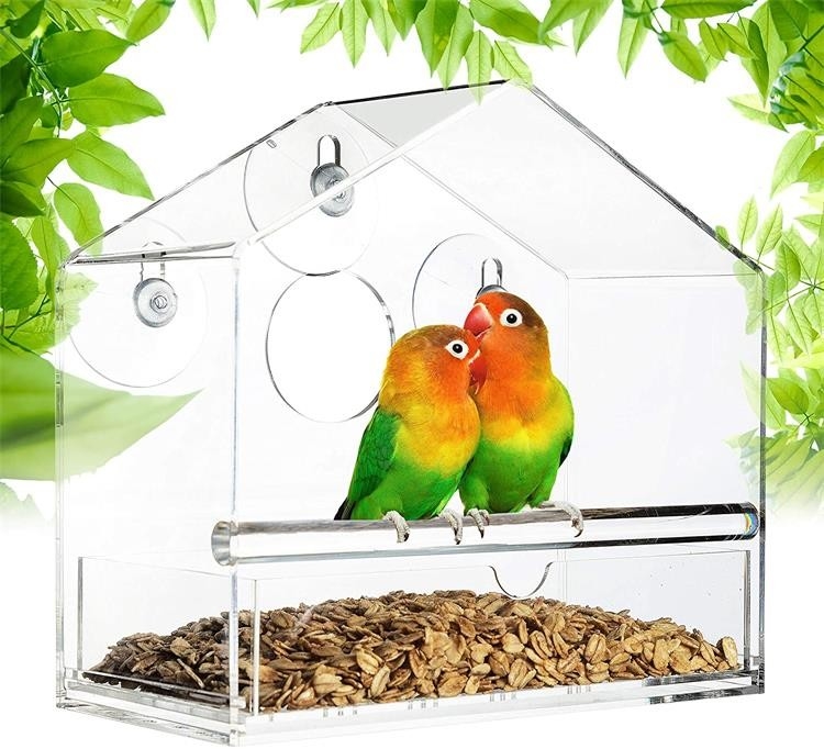 Clear House Shape 3mm Acrylic Window Hanging Bird Feeder OEM ODM