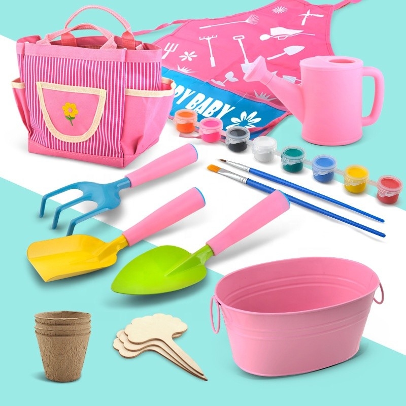 240*280MM Pink Kids Garden Plant Tool Kit With Tote Bag