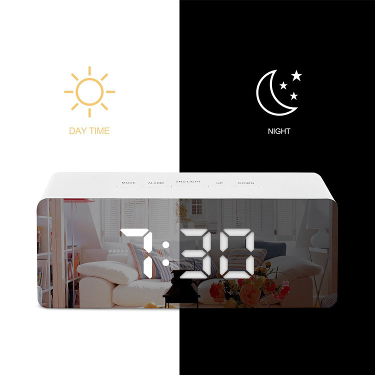 ABS Mirror Decorative Wall Clocks 3*AAA LED Mirror Digital Snooze Alarm Clock