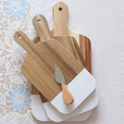 Natural Stone White Marble 9 X 6 Wood Vegetable Cutting Board With Knife Set