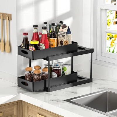 2 Pack Bathroom Shelf Organizer Rack Under Sink 2 Tier