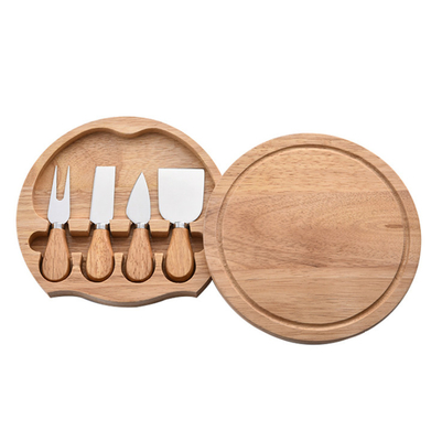 Round Bamboo Swiveling Cheese Board And Knife Set Housewarming Gift