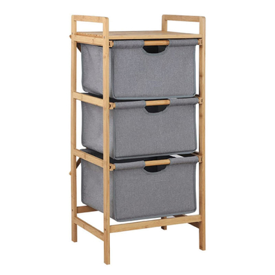 Three Layers Bamboo Laundry Basket Bathroom Shelf Storage Waterproof With Handle