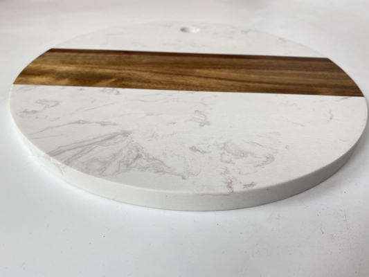 Round GRS Decorative Storage Tray Marble And Acacia Wood