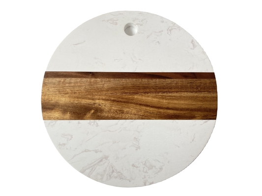 Round GRS Decorative Storage Tray Marble And Acacia Wood