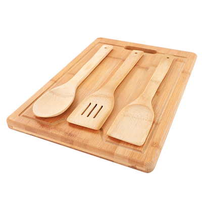 Extra Large Kitchen Bamboo Wood Cutting Board With 3 Pcs Utensils Set