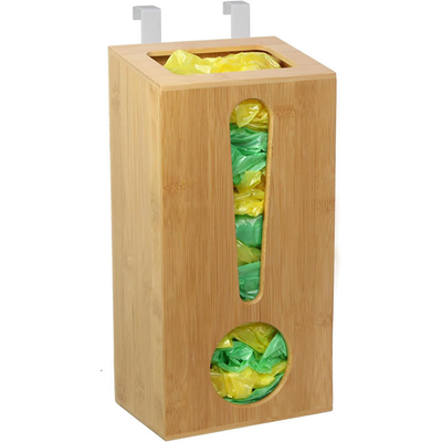 Wall Mount Bamboo Garbage Bag Holder Wooden Trash Bag Dispenser