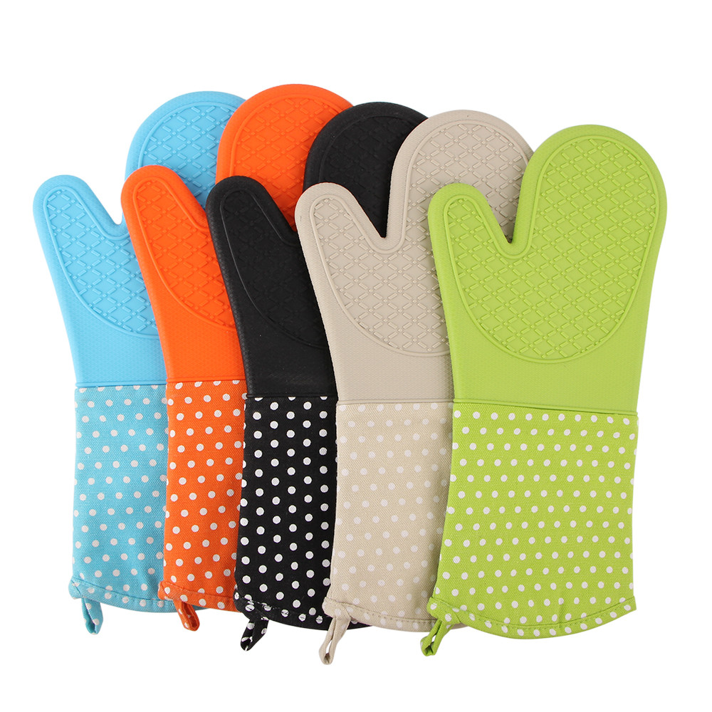 Silicone Baking Gloves Dot Printed Heatproof Kitchen Oven Mitts Silicone Baking Gloves Dot Printed